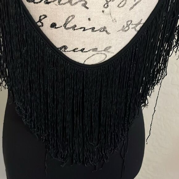 Bebe Black Fringe Boho Feminine Top Coachella Event Party - Picture 5 of 10